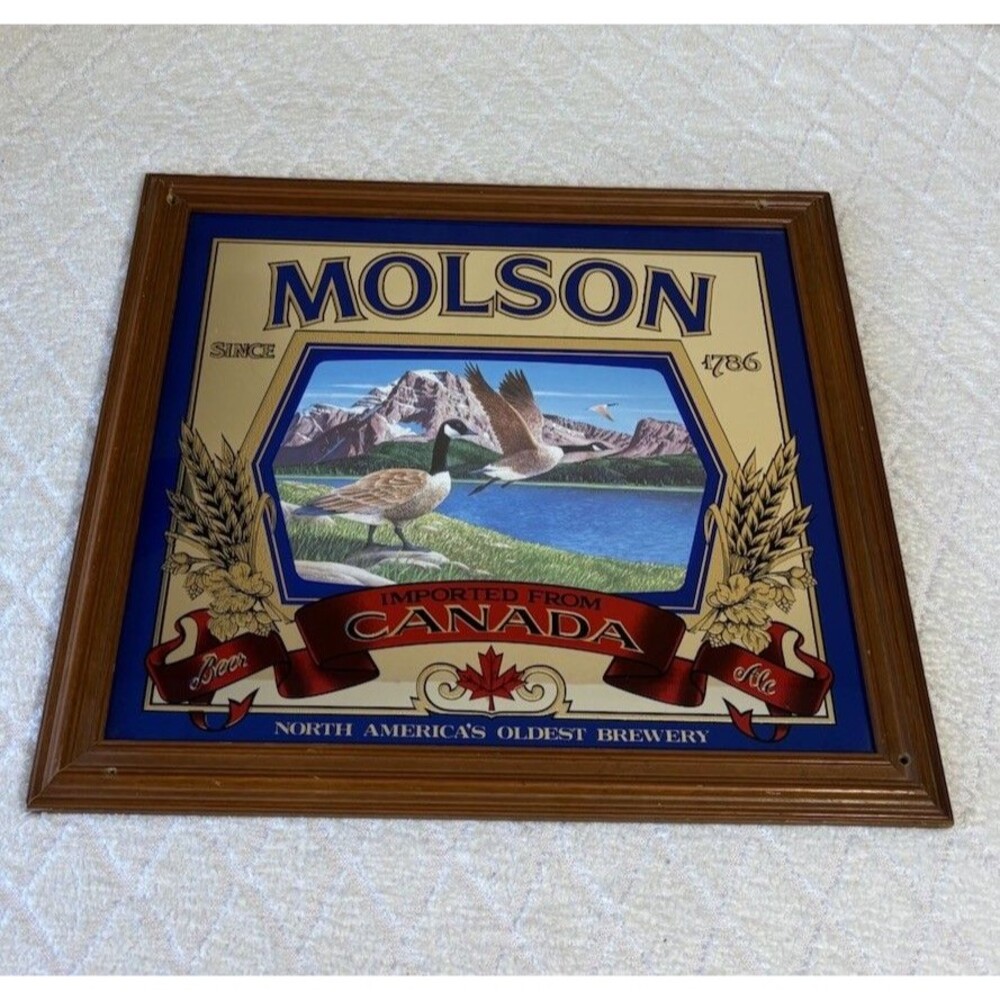 Vintage Molson Imported From Canada Geese Mirror Bar Beer Sign 20x19 Inch